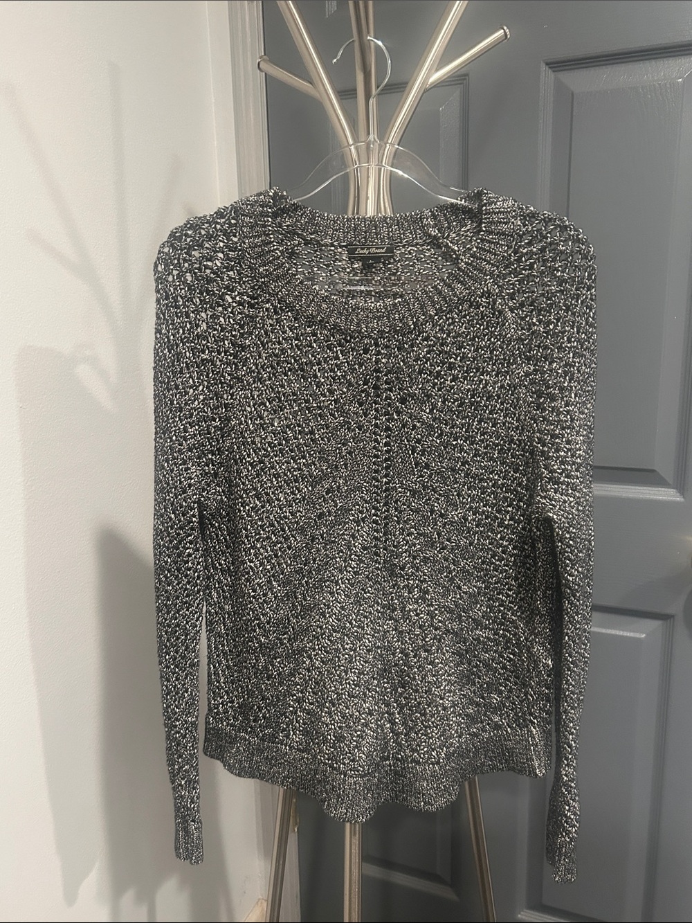 Lucky Brand Black & White Marled Crewneck Sweater size L
